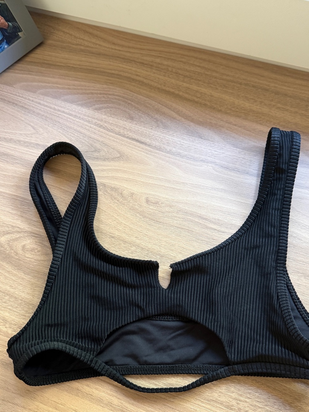 Frankies BIKINIS Ribbed Cutout Black Bikini Top - Picture 2 of 3